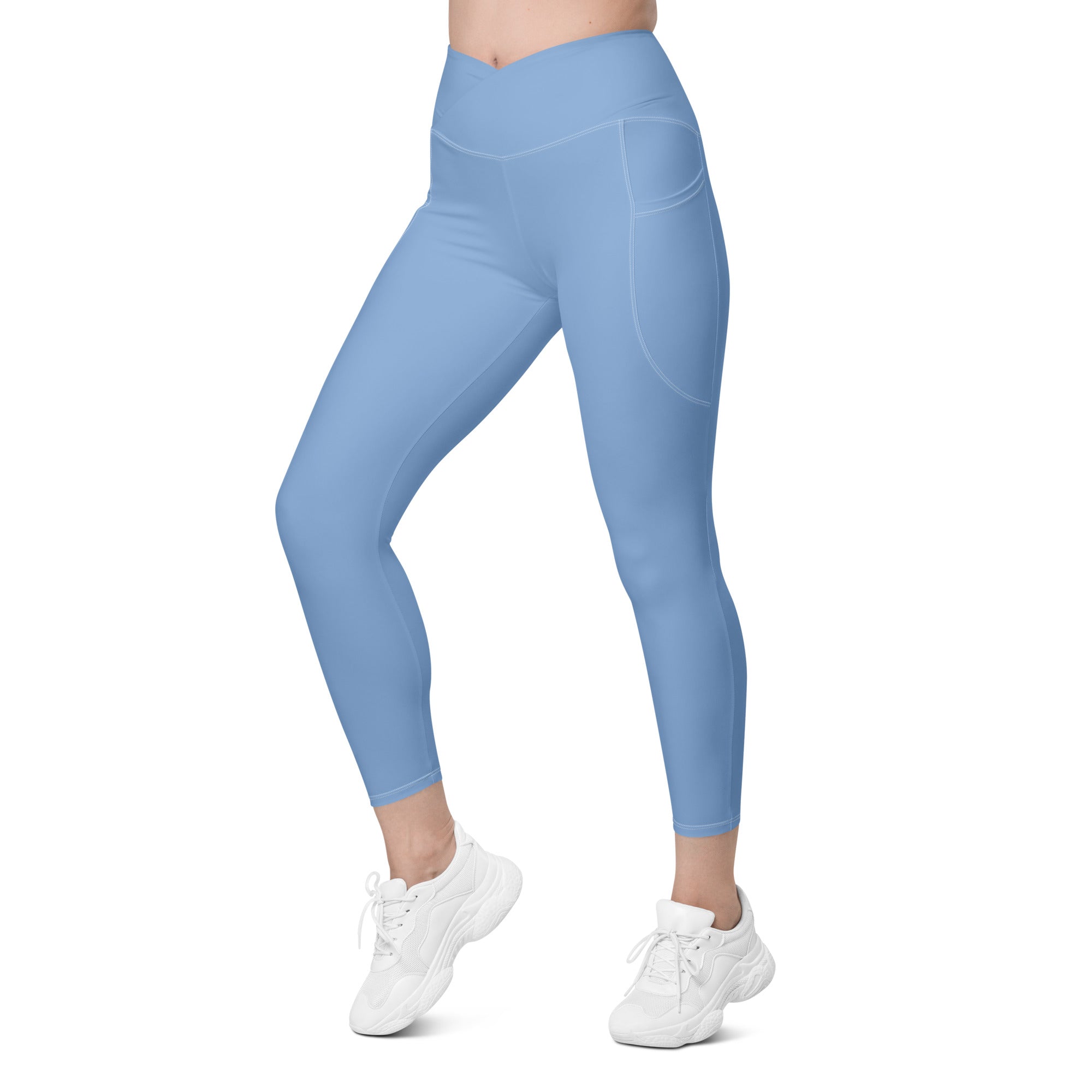 Crossover leggings with pockets- Light Blue