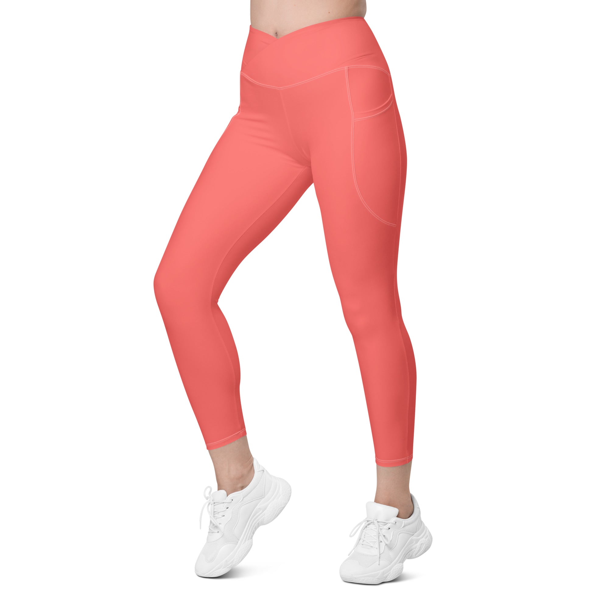 Crossover leggings with pockets- Coral