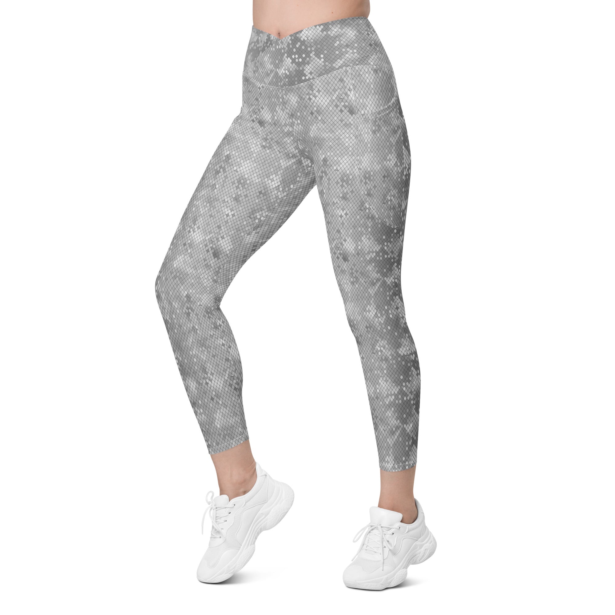 Crossover leggings with pockets- SNAKE Print GREY