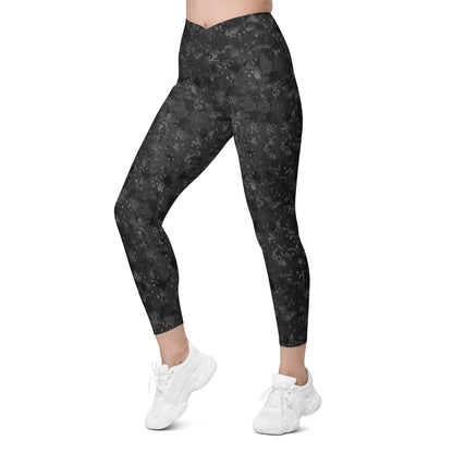 Crossover leggings with pockets- SNAKE Print BLACK