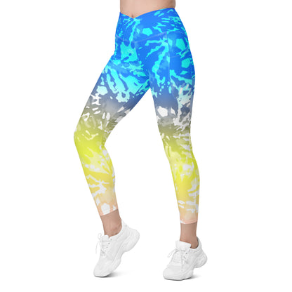 Crossover leggings with pockets- TIE DYE MULTICOLOUR SPLASHES