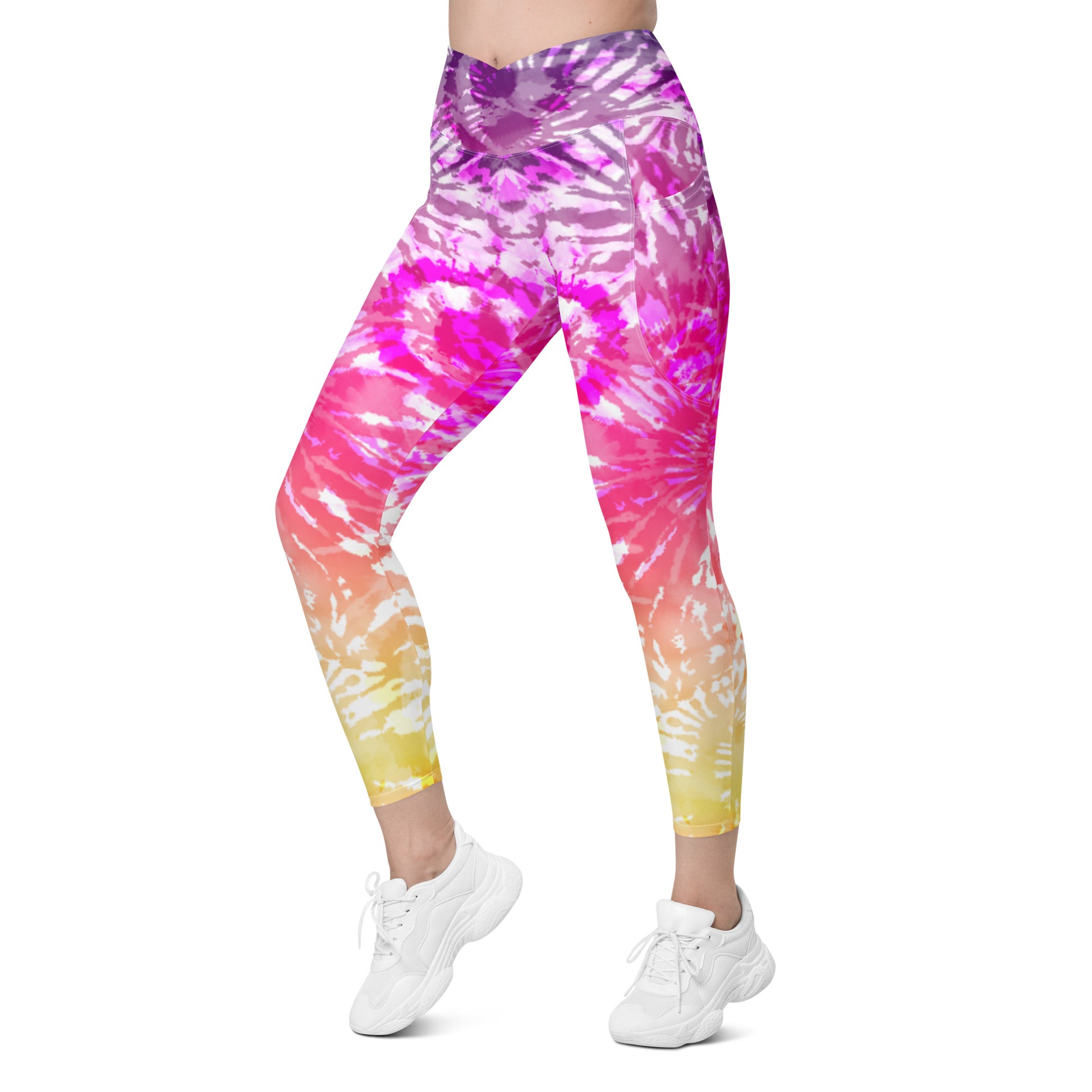 Crossover leggings with pockets- TIE DYE SPIRALS