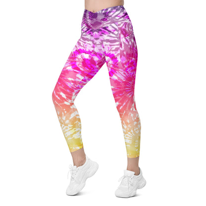 Crossover leggings with pockets- TIE DYE SPIRALS