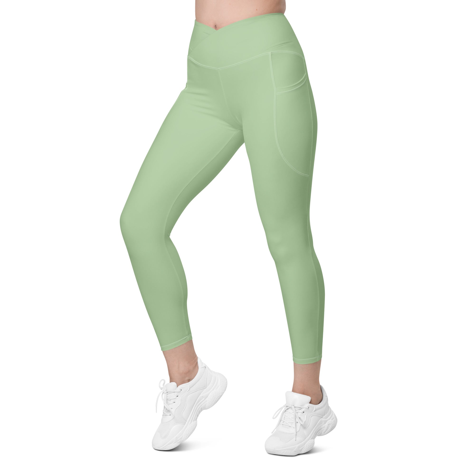 Crossover leggings with pockets- Light Green