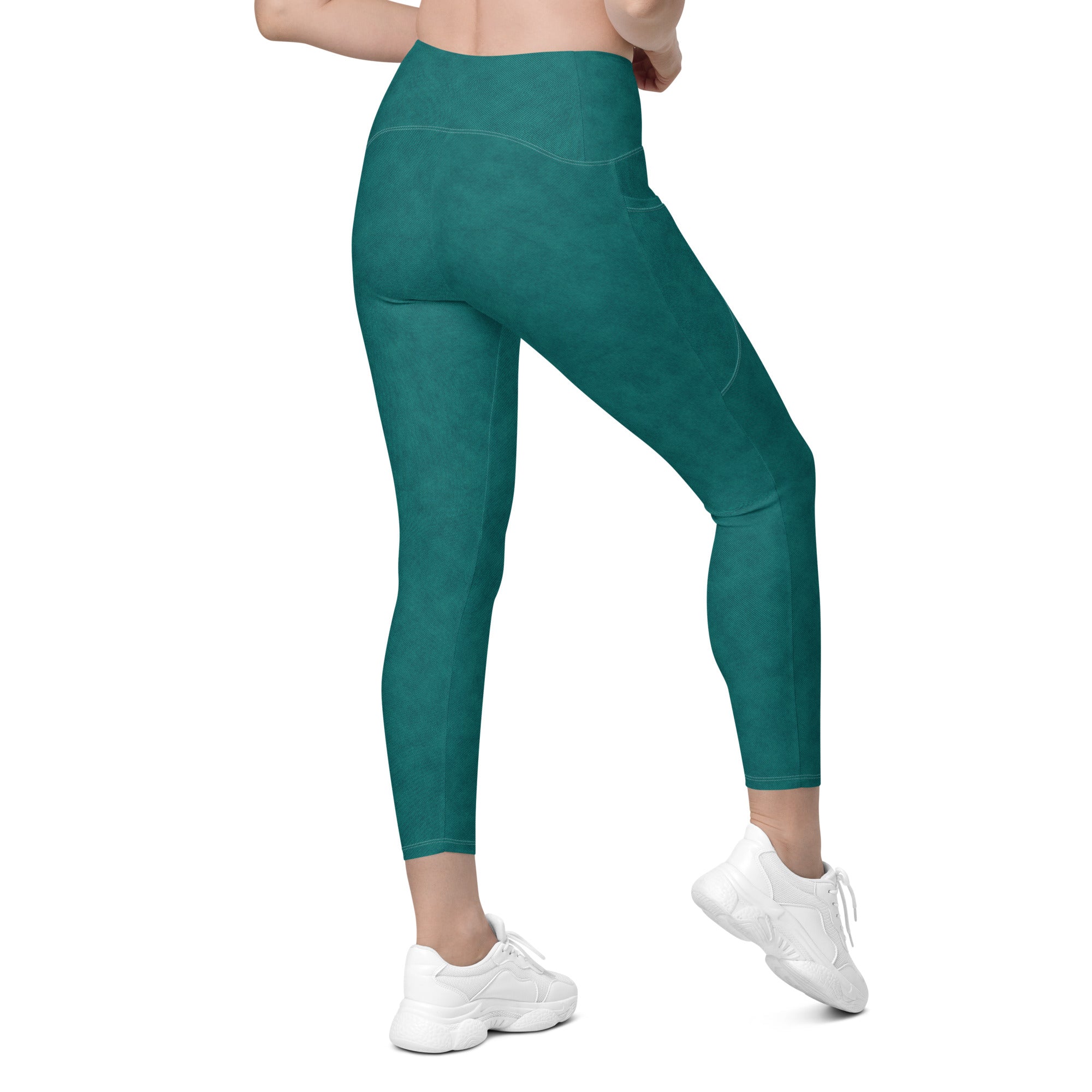 Crossover leggings with pockets- Denim print Green