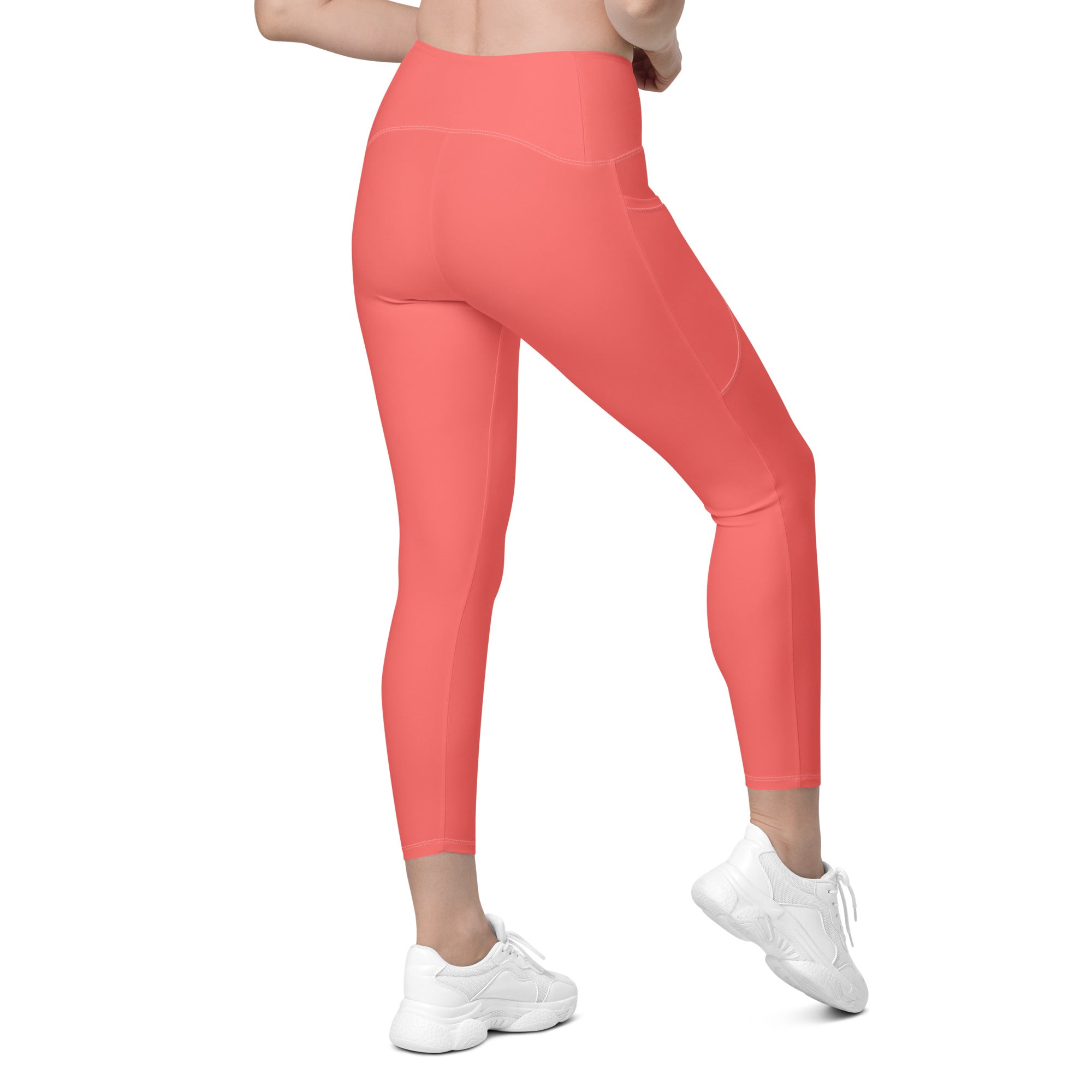 Crossover leggings with pockets- Coral