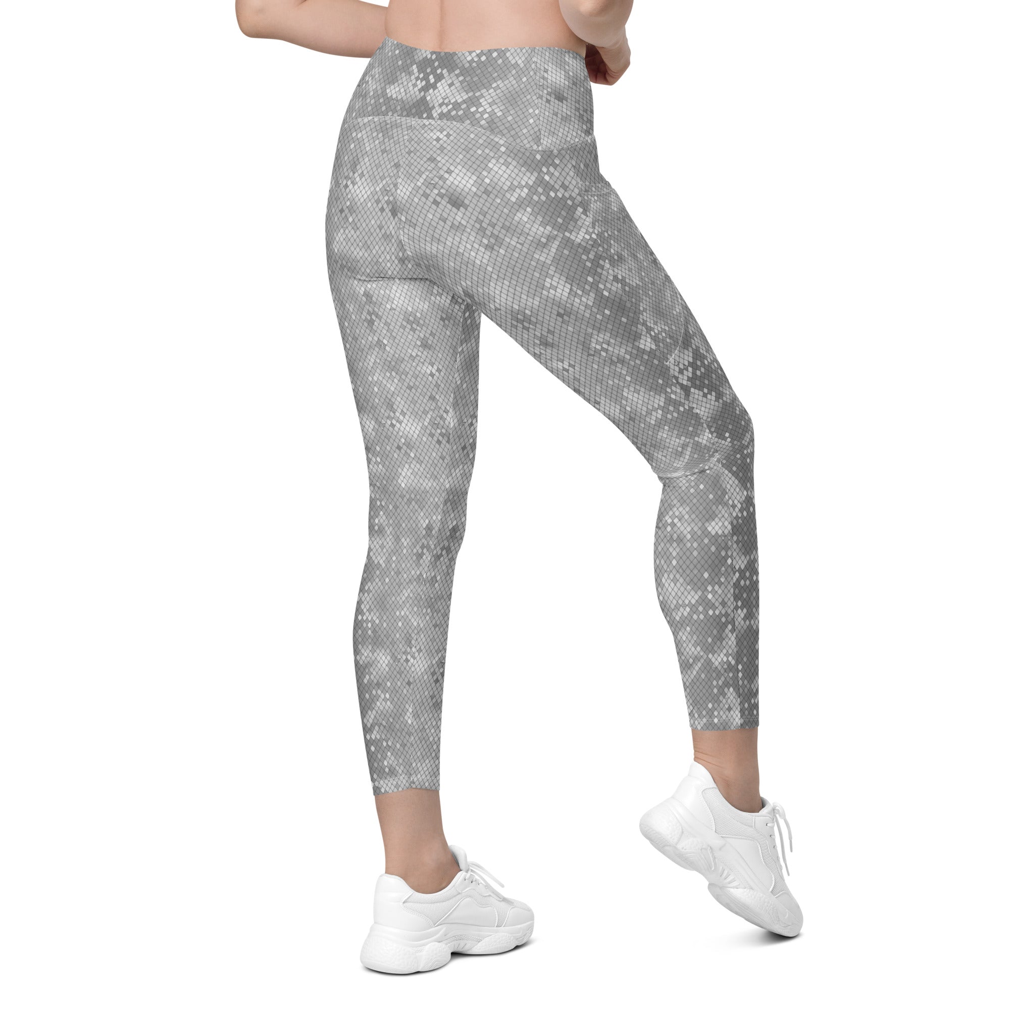 Crossover leggings with pockets- SNAKE Print GREY