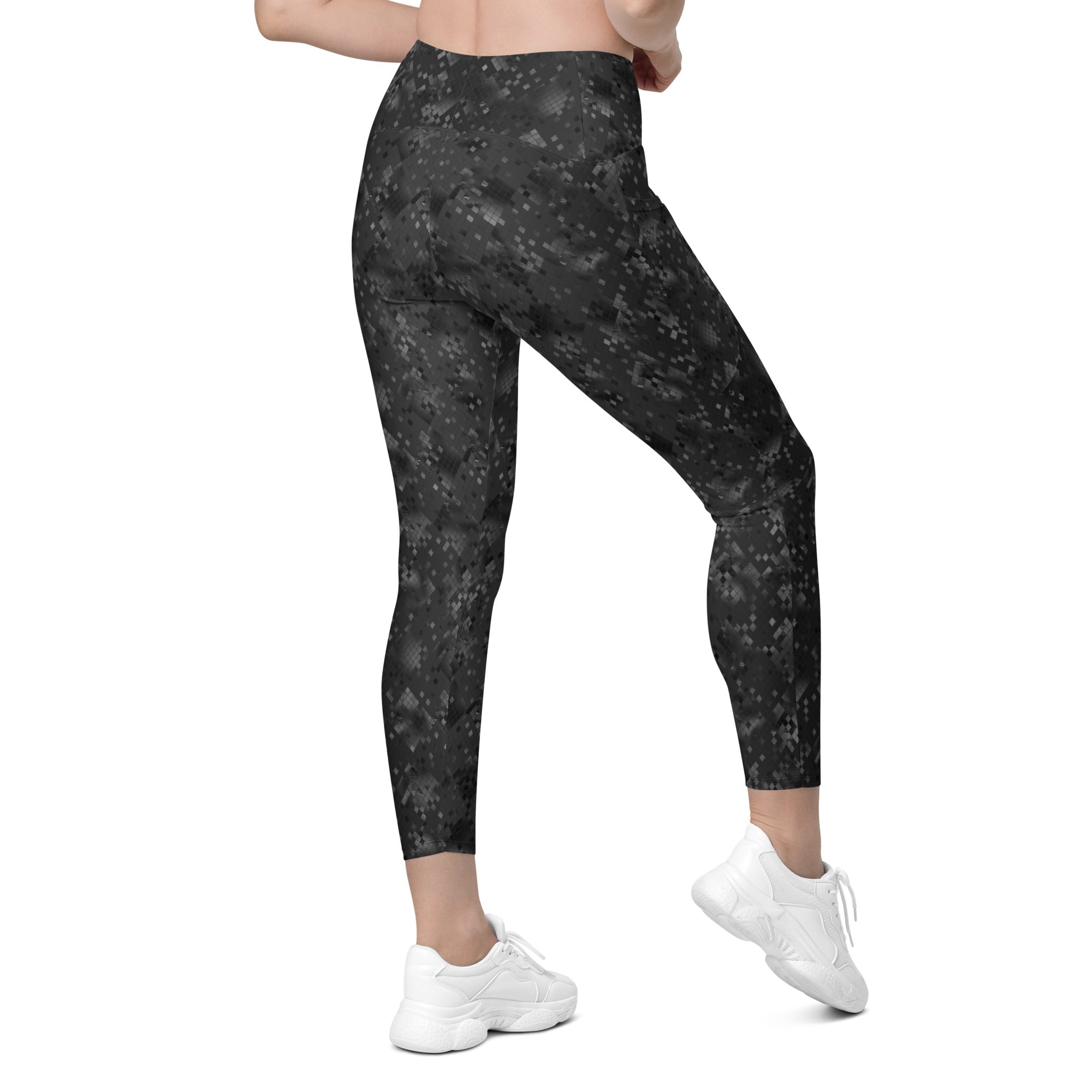 Crossover leggings with pockets- SNAKE Print BLACK