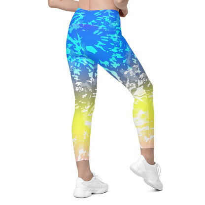 Crossover leggings with pockets- TIE DYE MULTICOLOUR SPLASHES