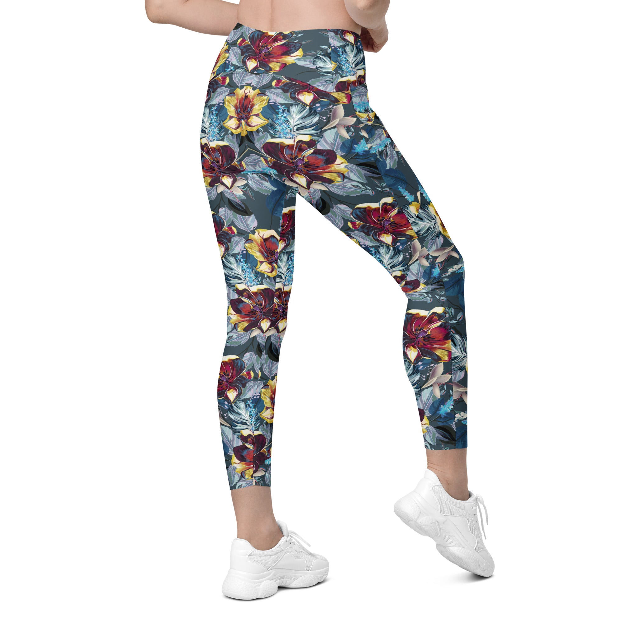 Crossover leggings with pockets- TULIP FLOWERS