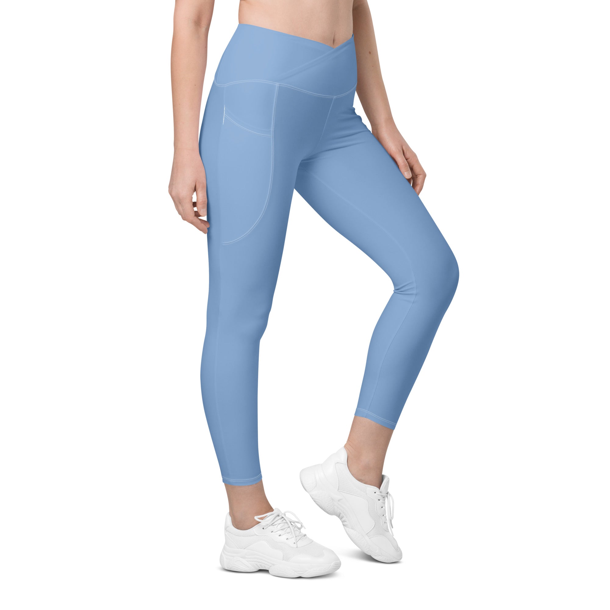 Crossover leggings with pockets- Light Blue