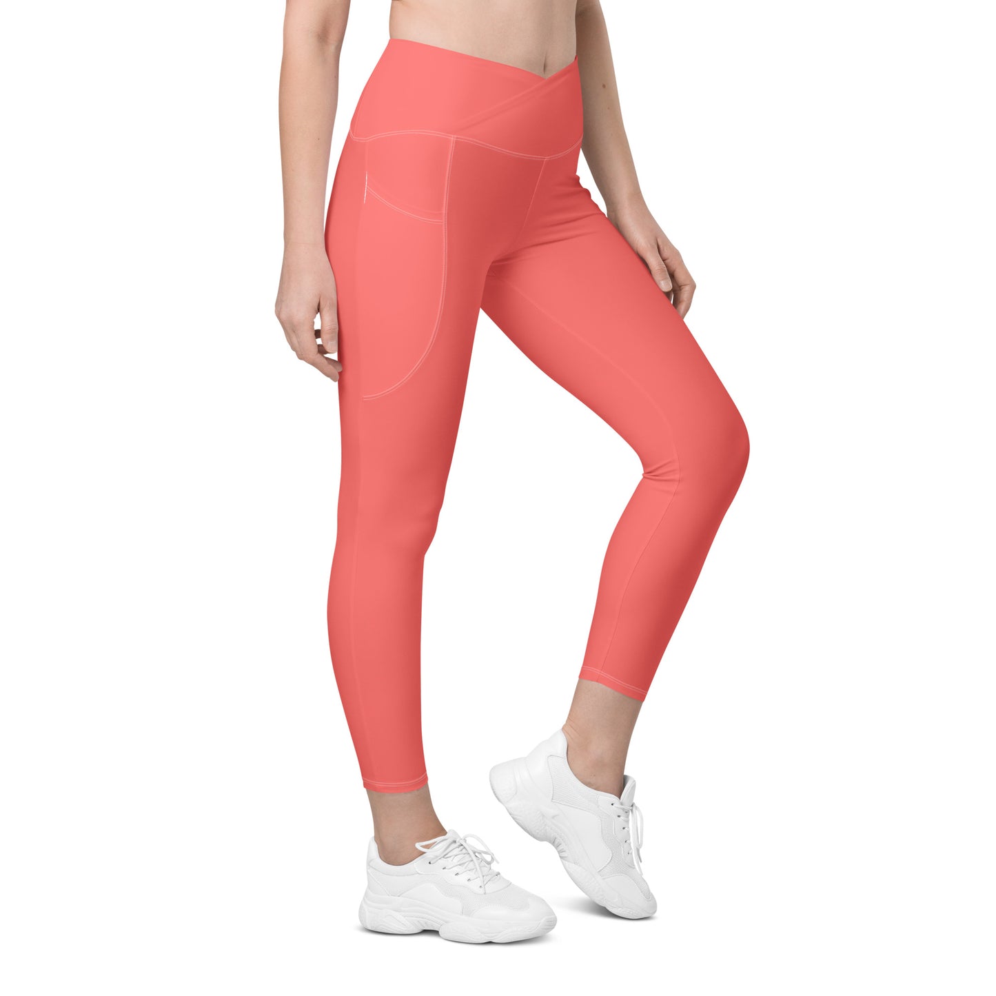 Crossover leggings with pockets- Coral