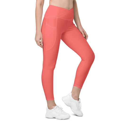 Crossover leggings with pockets- Coral