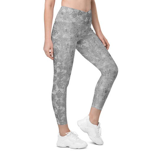 Crossover leggings with pockets- SNAKE Print GREY