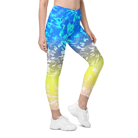 Crossover leggings with pockets- TIE DYE MULTICOLOUR SPLASHES