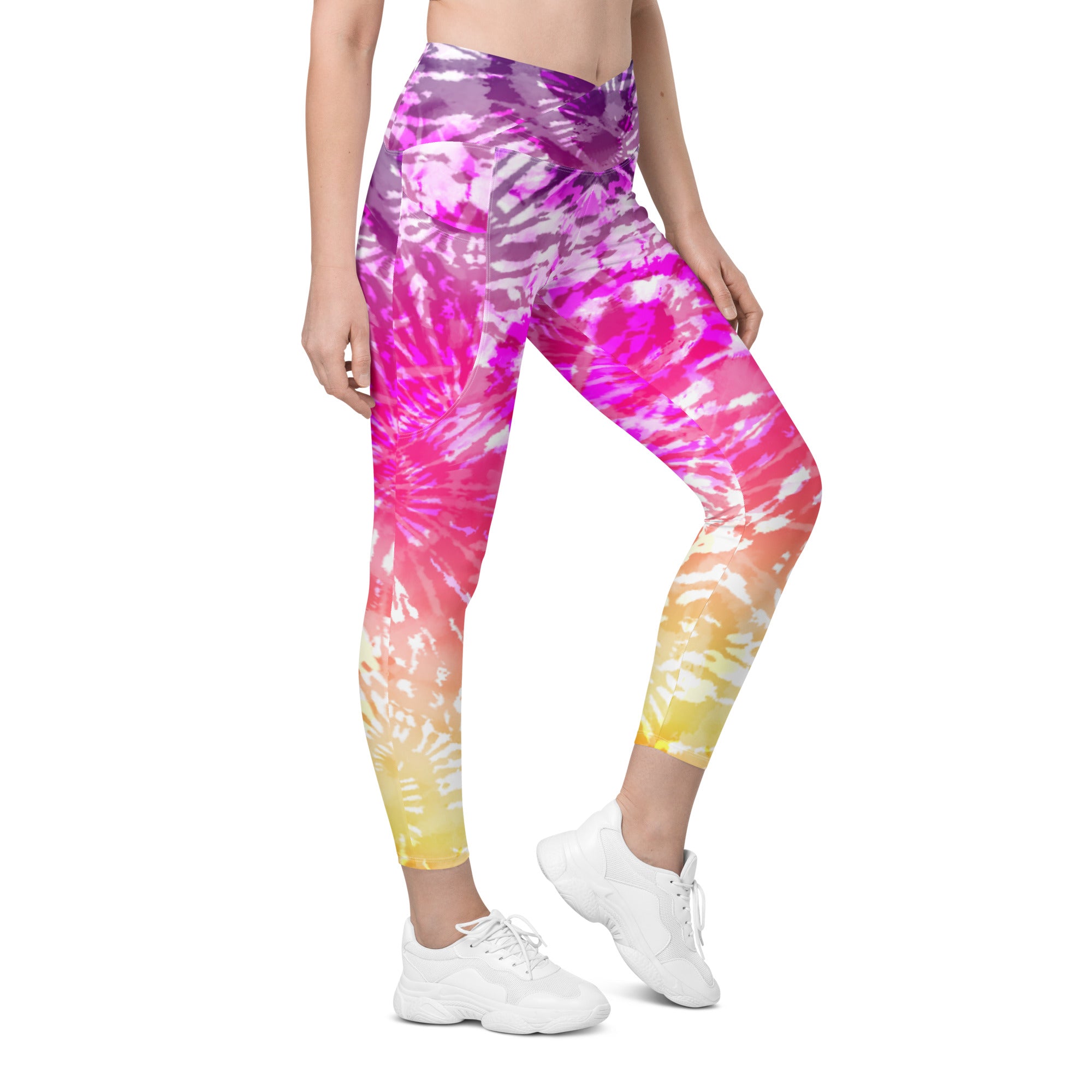 Crossover leggings with pockets- TIE DYE SPIRALS