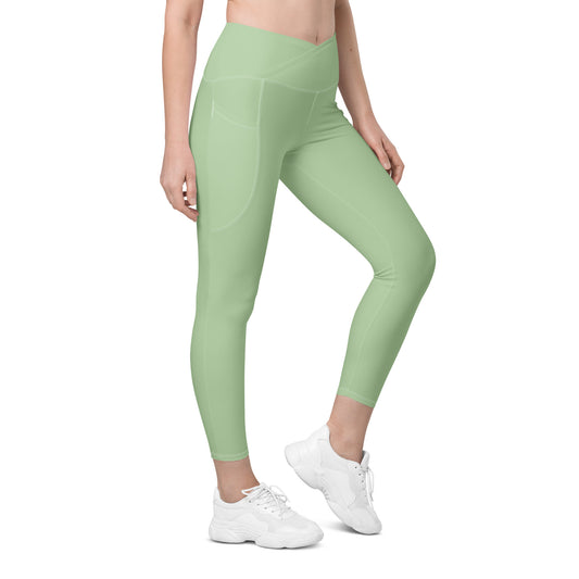 Crossover leggings with pockets- Light Green