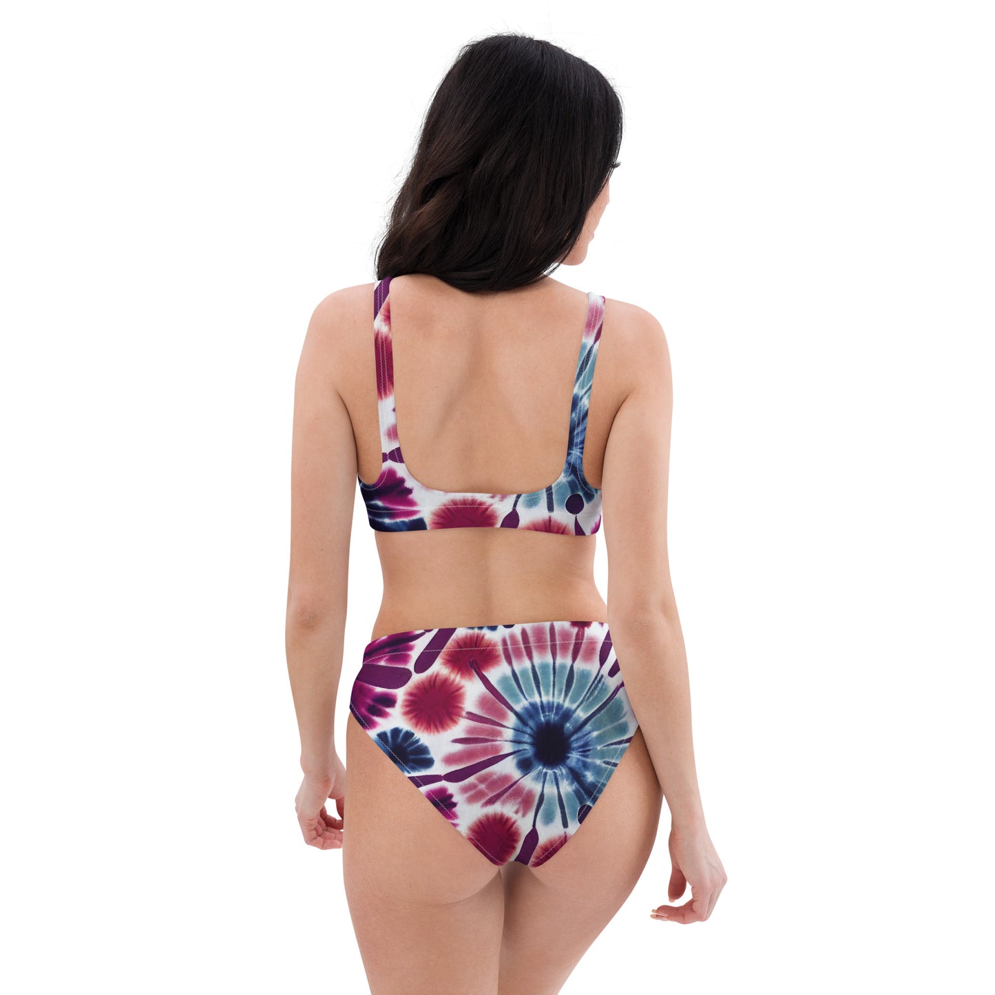 Recycled high-waisted bikini- Floral Tie dye Pattern I
