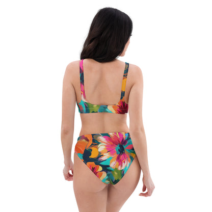Recycled high-waisted bikini- Summer Pastel flower Pattern I