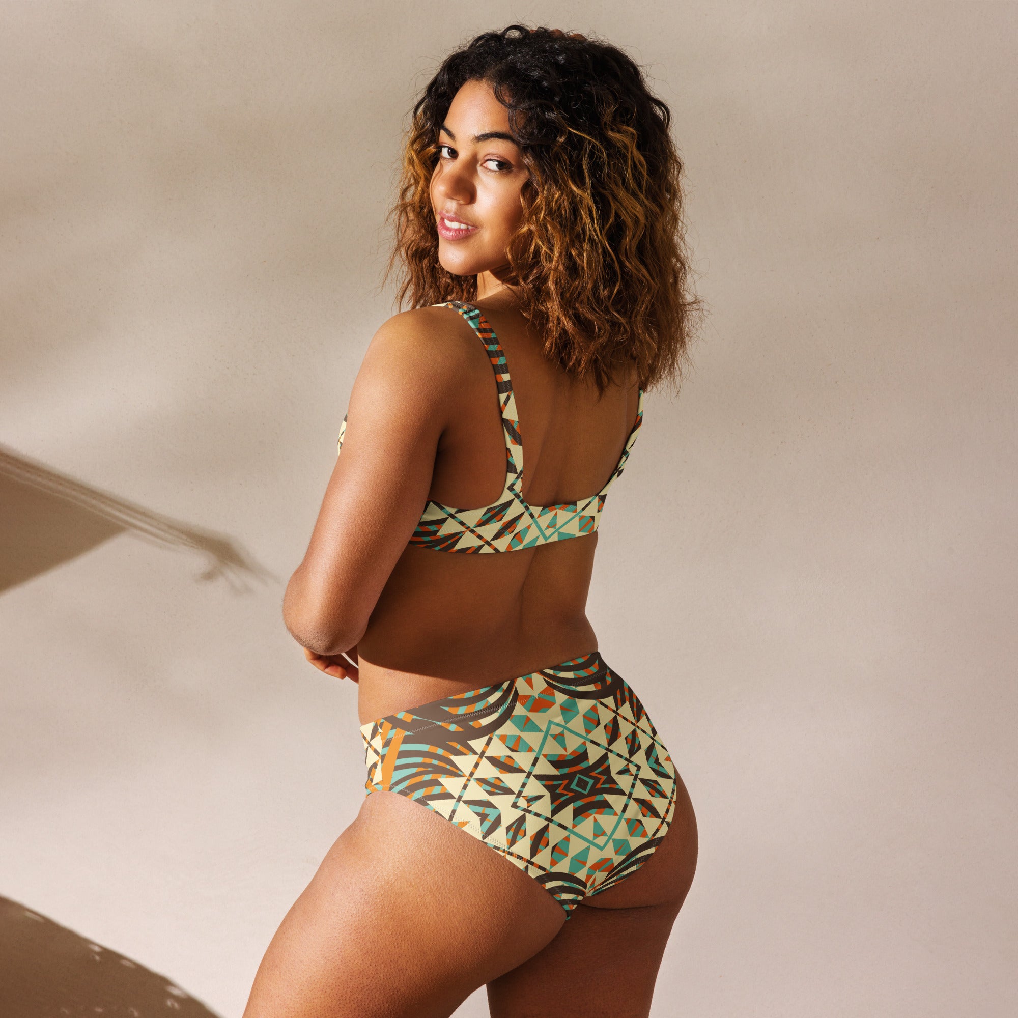 Recycled high-waisted bikini- African Motif Pattern 03