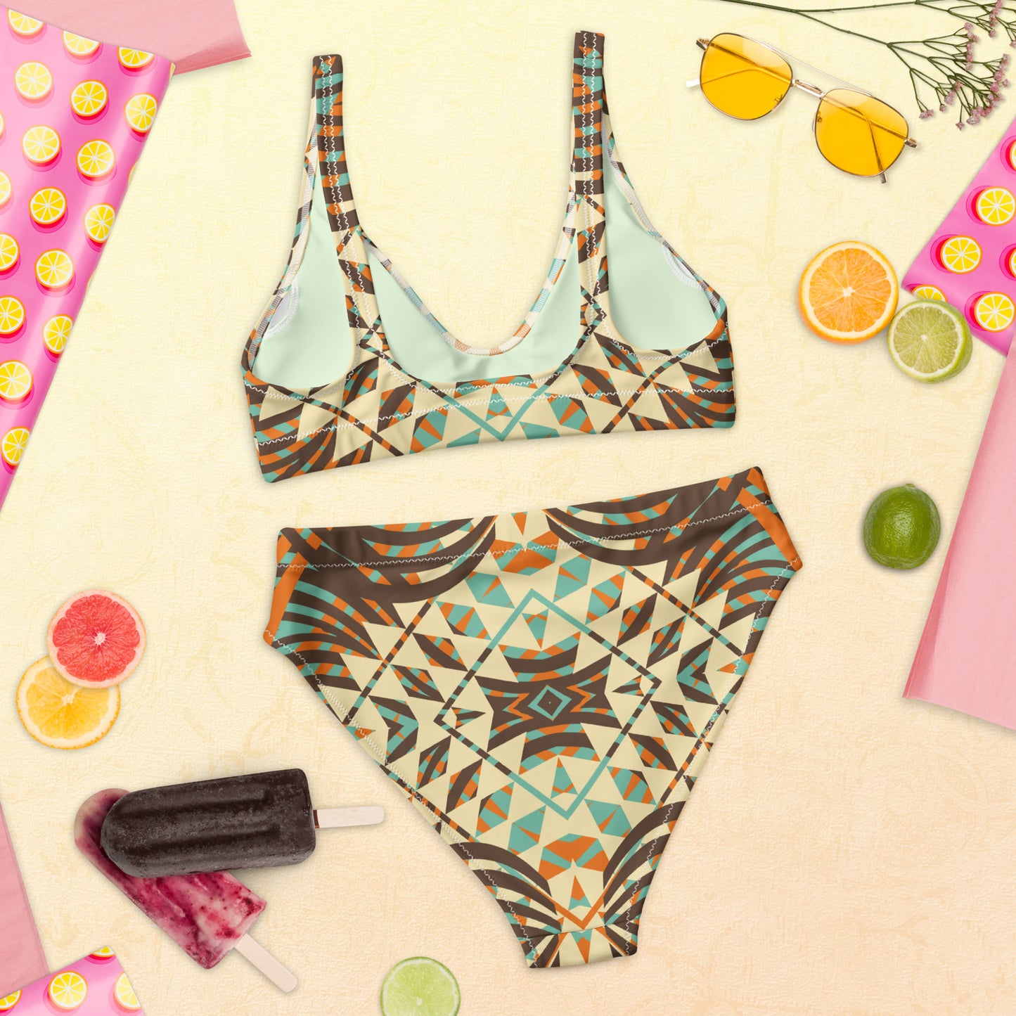 Recycled high-waisted bikini- African Motif Pattern III