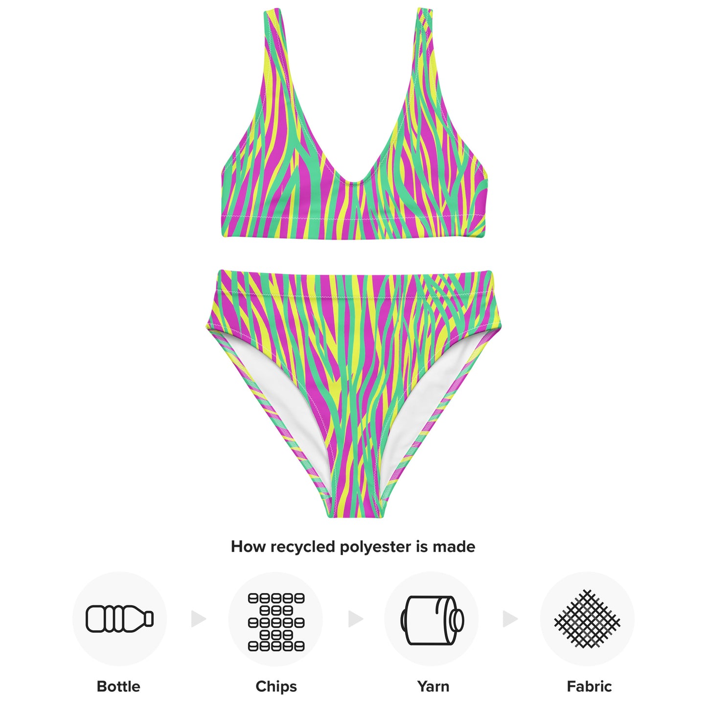 Recycled high-waisted bikini- Funky ZEBRA Green