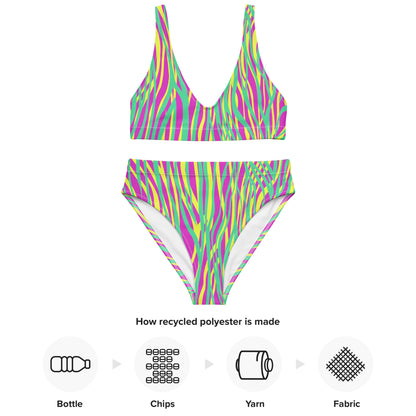 Recycled high-waisted bikini- Funky ZEBRA Green