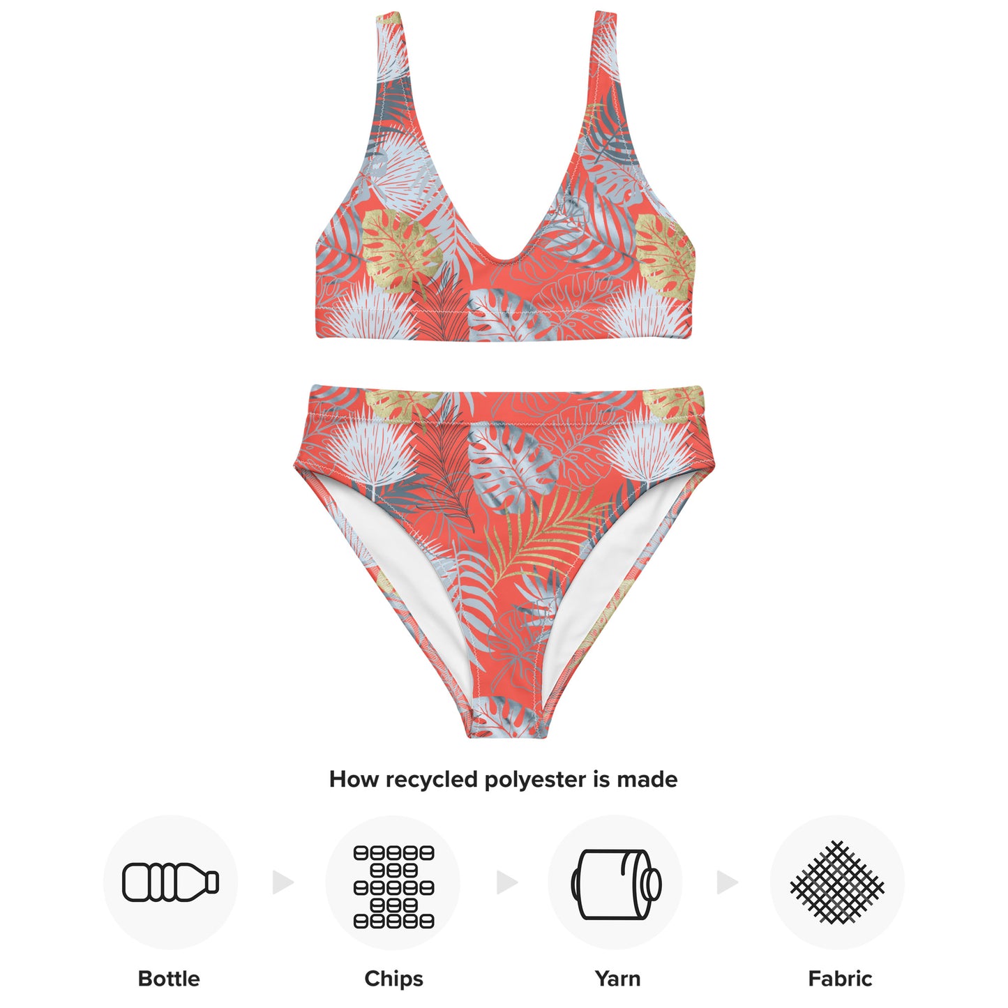 Recycled high-waisted bikini- Tropical Red
