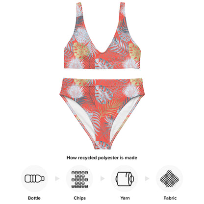 Recycled high-waisted bikini- Tropical Red