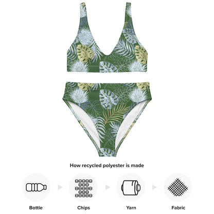 Recycled high-waisted bikini- TROPICAL GREEN