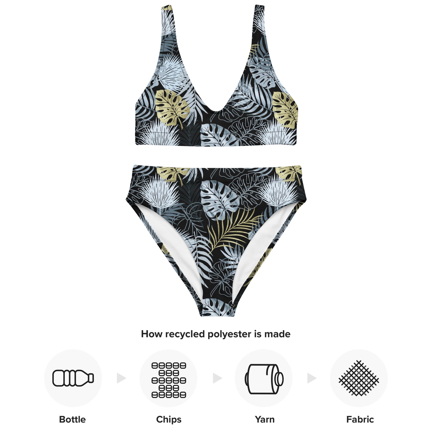 high-waisted bikini-  TROPICAL BLACK AND GOLD