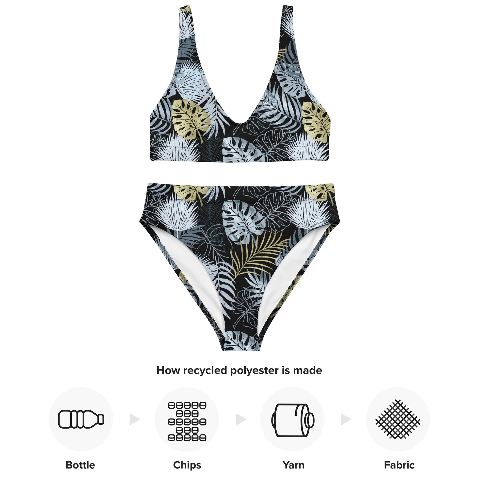 high-waisted bikini-  TROPICAL BLACK AND GOLD