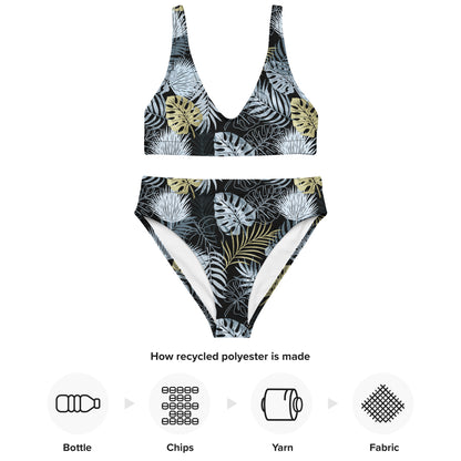 high-waisted bikini-  TROPICAL BLACK AND GOLD