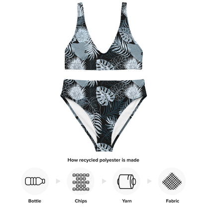 Recycled high-waisted bikini- TROPICAL BLACK