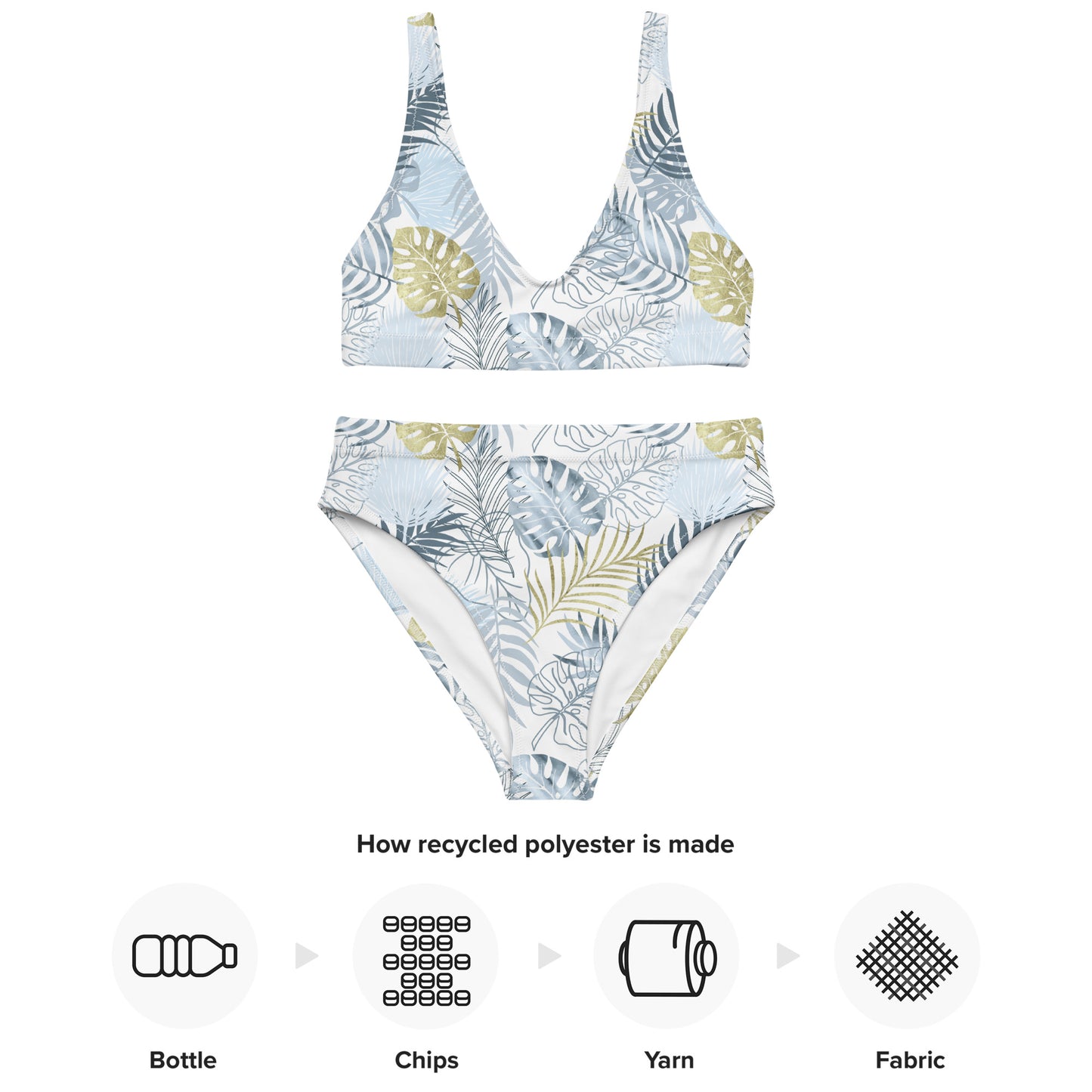 high-waisted bikini-  TROPICAL LEAFS White