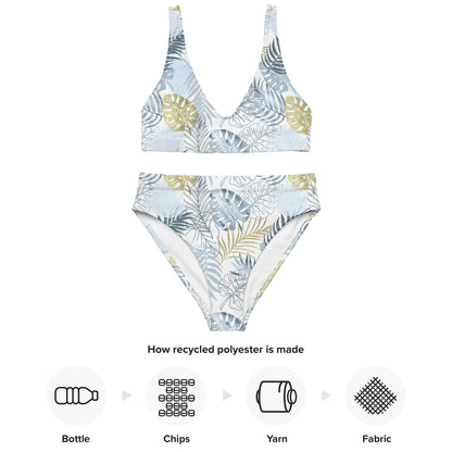 high-waisted bikini-  TROPICAL LEAFS White