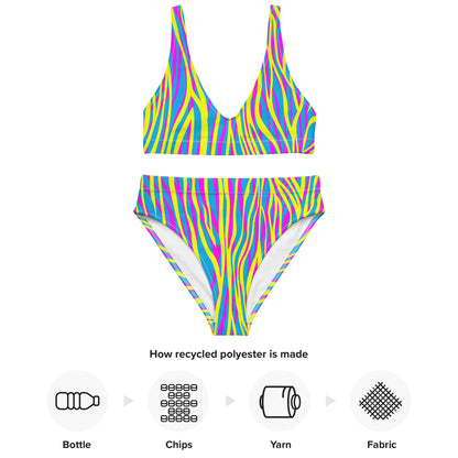 Recycled high-waisted bikini- FUNKY ZEBRA Yellow