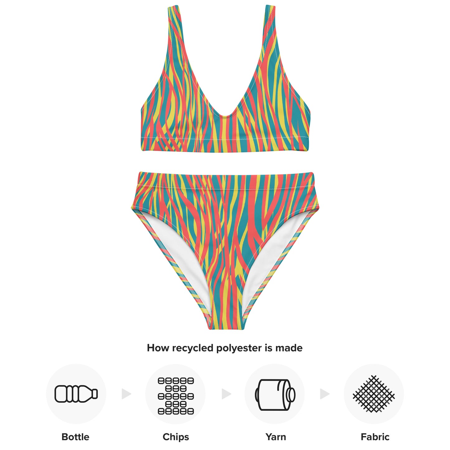 Recycled high-waisted bikini- FUNKY ZEBRA RED