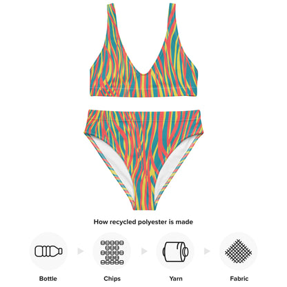 Recycled high-waisted bikini- FUNKY ZEBRA RED