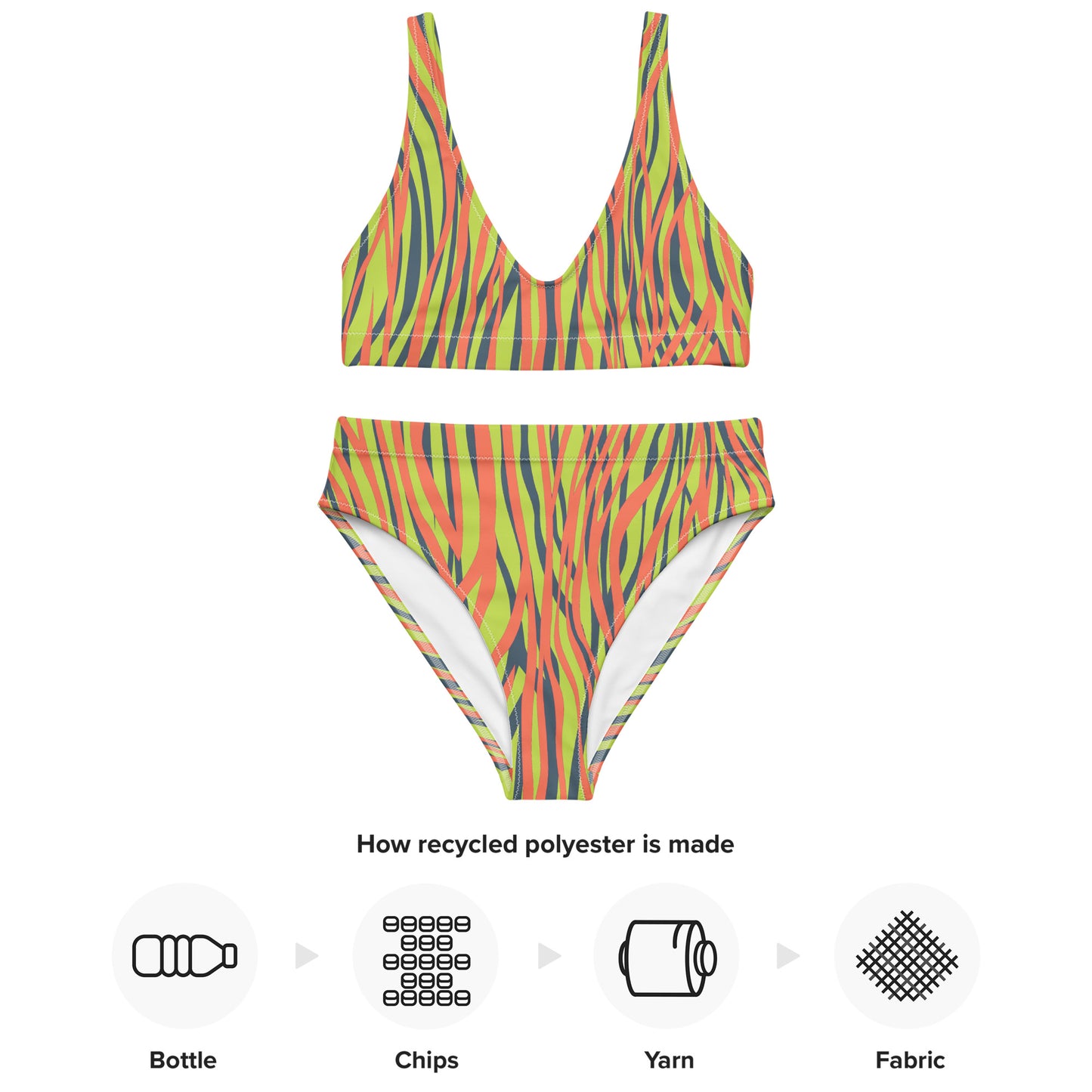 Recycled high-waisted bikini- FUNKY ZEBRA Orange