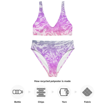 Recycled high-waisted bikini- TIE DYE PURPLE SPIRALS