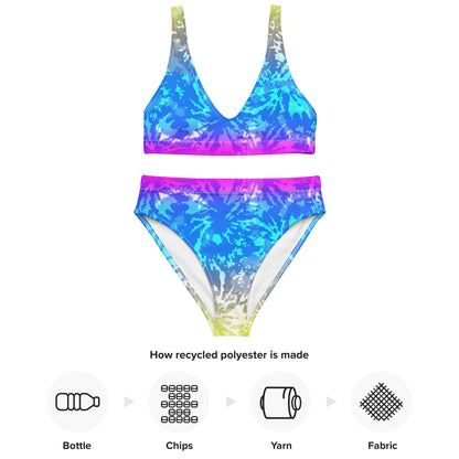 Recycled high-waisted bikini- TIE DYE MULTICOLOUR SPLASHES