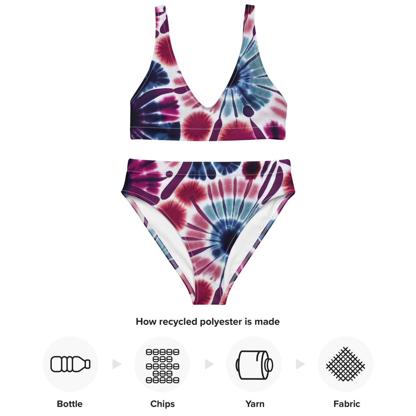 Recycled high-waisted bikini- Floral Tie dye Pattern I