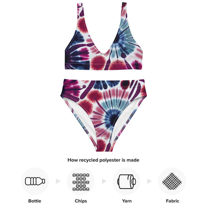 Recycled high-waisted bikini- Floral Tie dye Pattern I