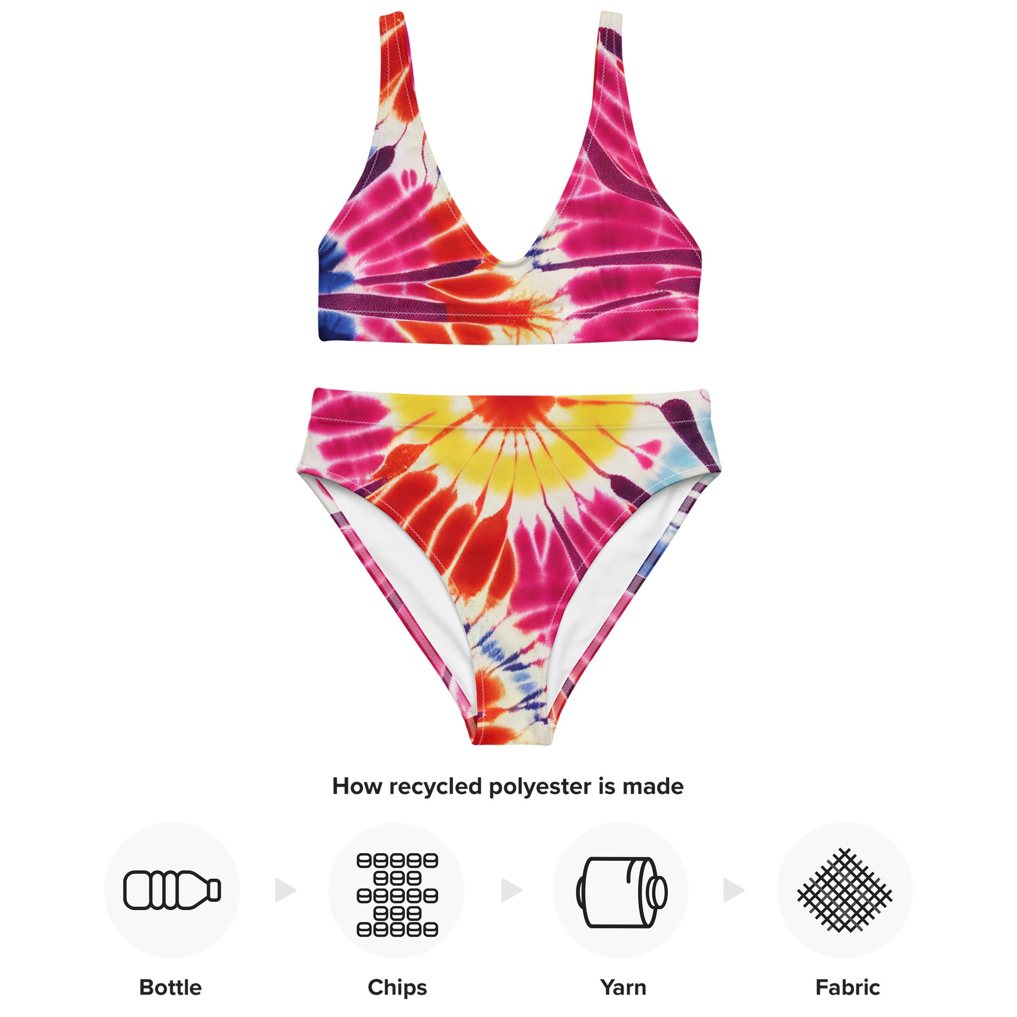 Recycled high-waisted bikini- Floral Tie dye Pattern 03