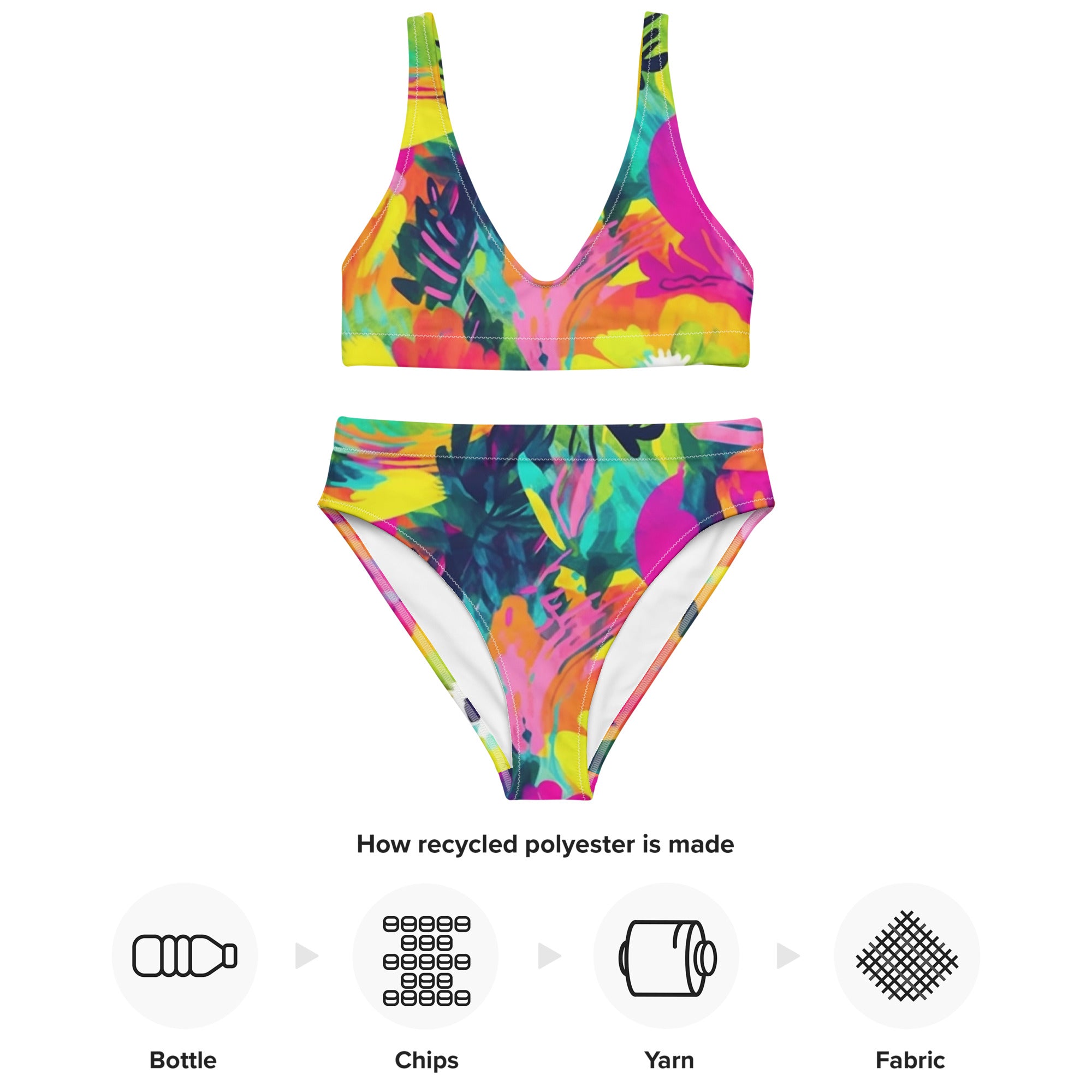 Recycled high-waisted bikini- Summer PASTEL FLOWER Pattern 03