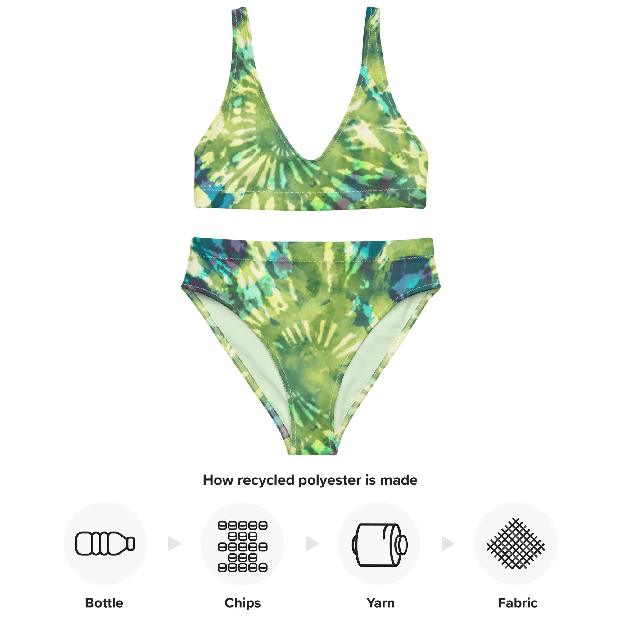 Recycled high-waisted bikini- Hang Loose Tie Dye Pattern III