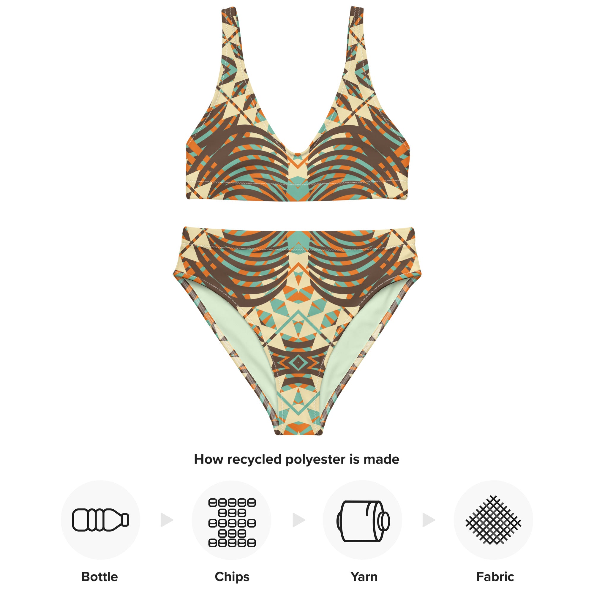 Recycled high-waisted bikini- African Motif Pattern 03
