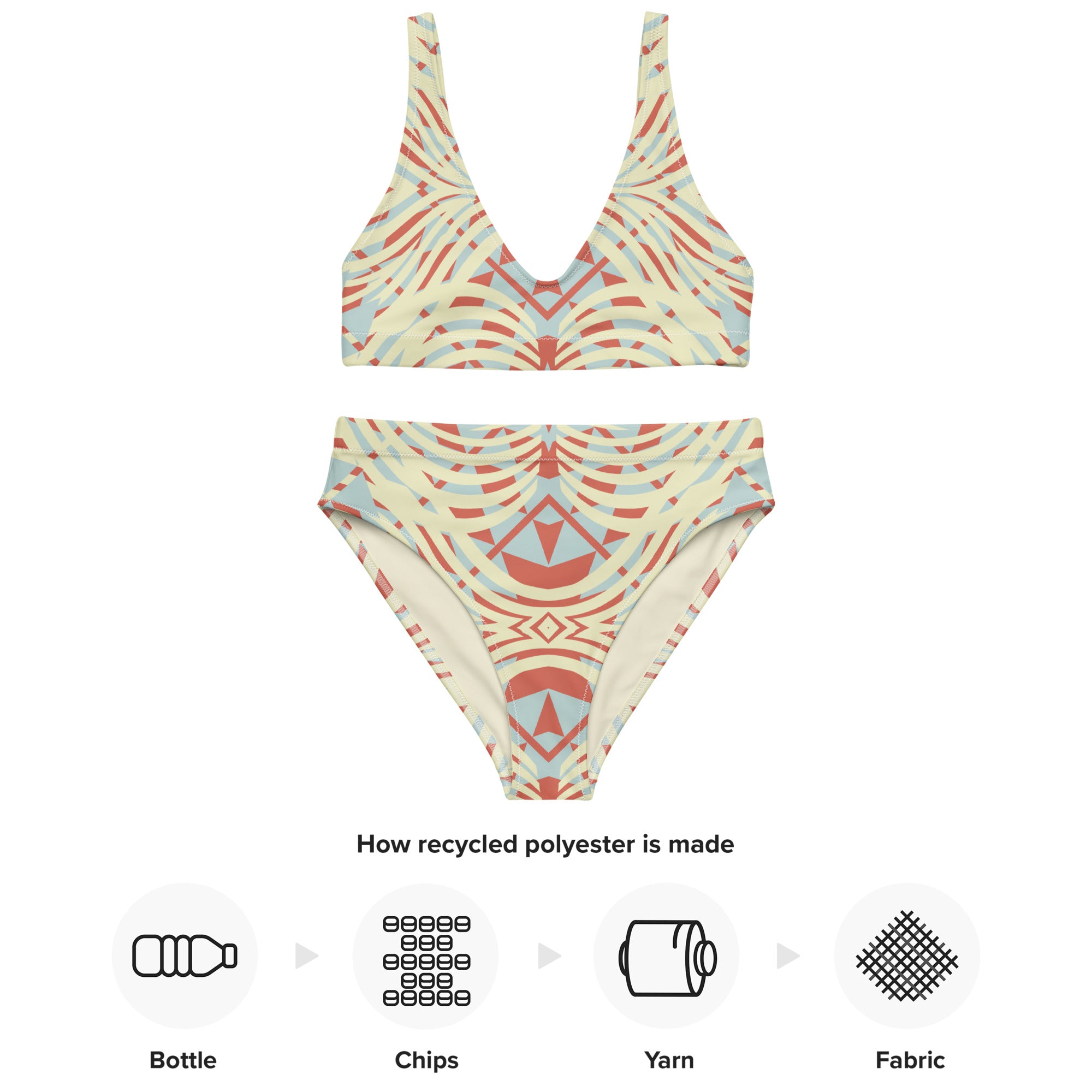 Recycled high-waisted bikini- African Motif Pattern 01