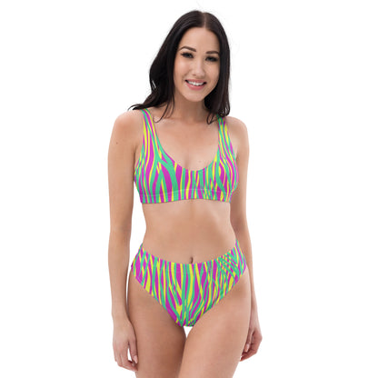 Recycled high-waisted bikini- Funky ZEBRA Green